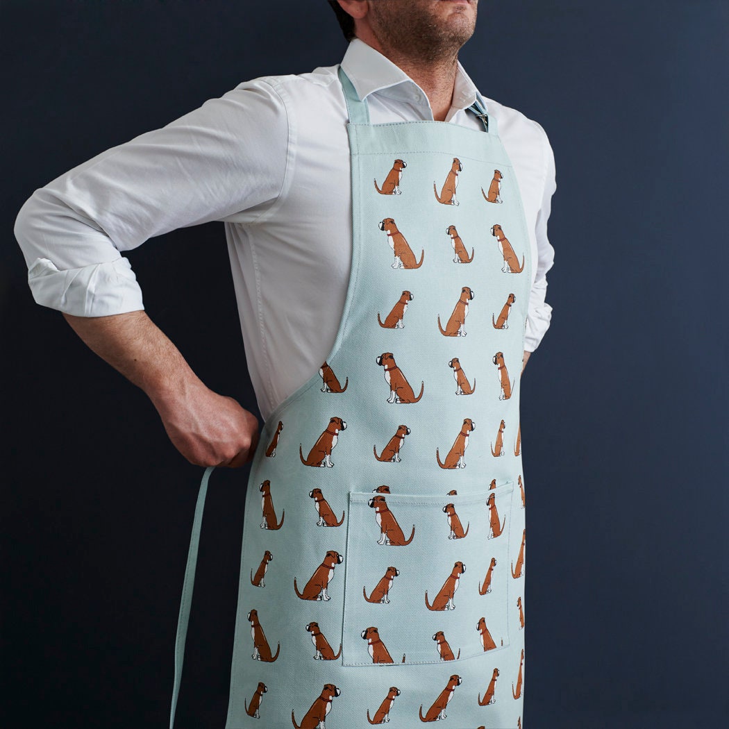 Boxer apron — organic cotton screen printed dog lover gift by Sweet William Designs