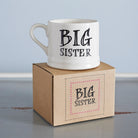 Ceramic “Big Sister” mug displayed on its kraft gift box as a thoughtful gift for a sister