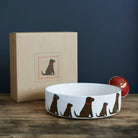 Chocolate Labrador dog bowl with kraft gift box — ceramic Chocolate Lab design, perfect gift for Chocolate Labrador lovers by Sweet William Designs
