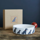 Grey & White Schnauzer large dog bowl with kraft gift box — ceramic Schnauzer gift by Sweet William Designs