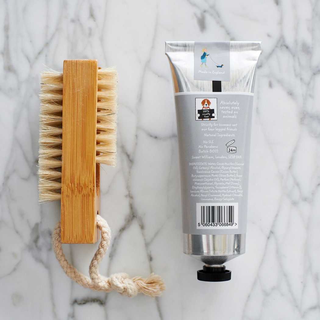 Dog Walkers Revival Hand Cream showing back label — ingredients and Made in England details, by Sweet William Designs
