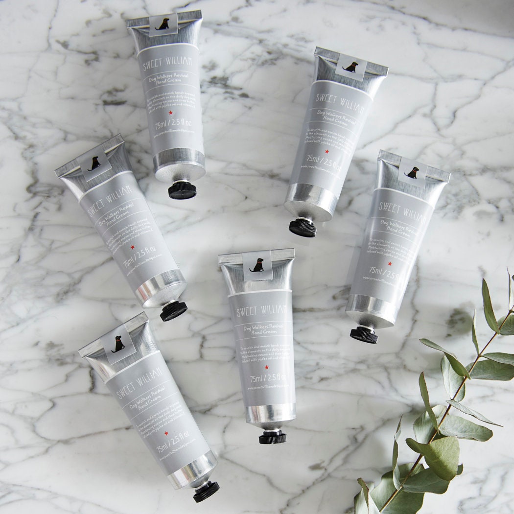 Dog Walkers Revival Hand Creams by Sweet William Designs, a collection of nourishing cocoa and shea butter hand creams