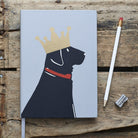 Close up of Black Labrador notebook — 
 A5 notebook with gold foil crown illustration, gift for Black Lab lovers by Sweet William Designs