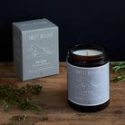 Zen Dog soy wax candle in amber jar with gift box — rosemary and thyme scented, vegan dog lover gift by Sweet William Designs