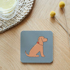 Close-up of Golden Cocker Spaniel coaster — sustainably sourced eucalyptus wood with cork backing, heat-resistant and easy to wipe clean