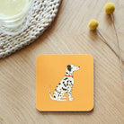 Close-up of Dalmatian coaster — sustainably sourced eucalyptus wood with cork backing, heat-resistant and easy to wipe clean