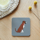 Close-up of Boxer coaster — sustainably sourced eucalyptus wood with cork backing, heat-resistant and easy to wipe clean 
