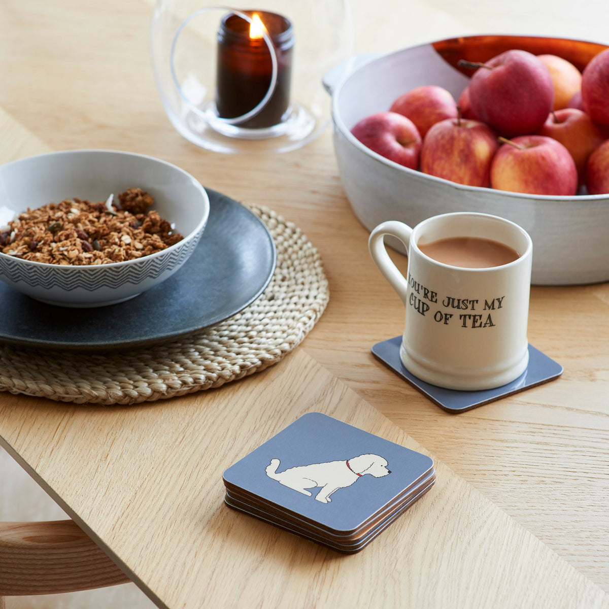 Apricot Cockapoo / Labradoodle coaster on desk — eucalyptus wood with cork backing, dog lover gift by Sweet William Designs 