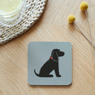 Close-up of Black Cocker Spaniel coaster — sustainably sourced eucalyptus wood with cork backing, heat-resistant and easy to wipe clean