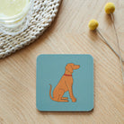 Close-up of Vizsla coaster — sustainably sourced eucalyptus wood with cork backing, heat-resistant and easy to wipe clean 