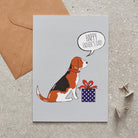 Beagle Father's Day card — illustrated dog with gift and 'Happy Father's Day' message, dog lover gift by Sweet William Designs