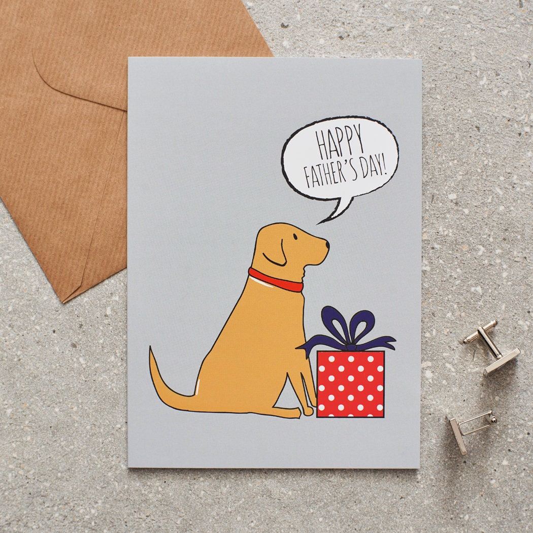 Fox Red Labrador Father's Day card — illustrated dog with gift and 'Happy Father's Day' message, dog lover gift by Sweet William Designs