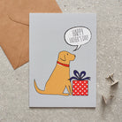 Fox Red Labrador Father's Day card — illustrated dog with gift and 'Happy Father's Day' message, dog lover gift by Sweet William Designs