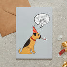 Border Terrier ‘Happy Birthday Mum’ card featuring a Border Terrier in a party hat, a lovely choice for Border Terrier-loving mums by Sweet William Designs