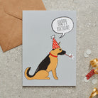 German Shepherd birthday card with illustrated dog design — blank inside, FSC-certified, designed and made in England by Sweet William Designs