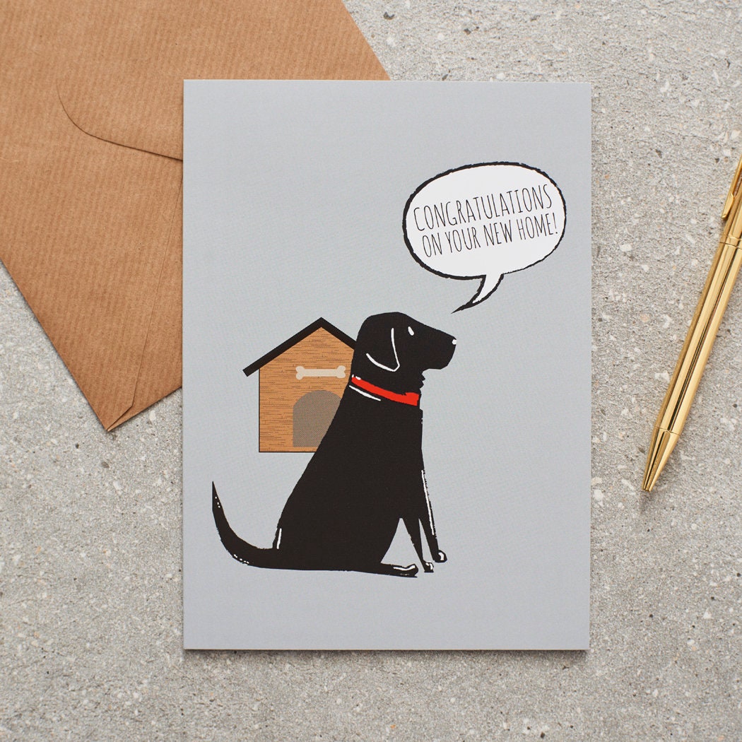 Black Labrador New Home card — illustrated Black Lab with new home message, dog lover gift by Sweet William Designs