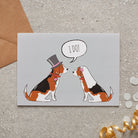Beagle wedding card featuring a charming bride and groom with an ‘I DO!’ message, perfect for celebrating a dog-loving couple’s special day