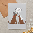 Chocolate Labrador wedding card featuring a charming bride and groom with an ‘I DO!’ message, perfect for celebrating a dog-loving couple’s special day