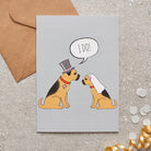 Border Terrier wedding card featuring a charming bride and groom with an ‘I DO!’ message, perfect for celebrating a dog-loving couple’s special day