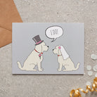 Apricot Cockapoo / Labradoodle wedding card featuring a charming bride and groom with an ‘I DO!’ message, perfect for celebrating a dog-loving couple’s special day