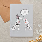 Dalmatian wedding card featuring a charming bride and groom with an ‘I DO!’ message, perfect for celebrating a dog-loving couple’s special day