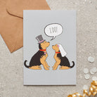 Yorkshire Terrier wedding card featuring a charming bride and groom with an ‘I DO!’ message, perfect for celebrating a dog-loving couple’s special day