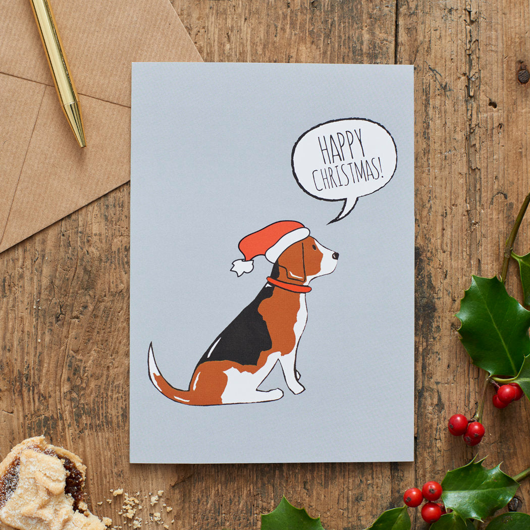 Beagle Christmas Card — illustrated dog lover greeting card by Sweet William Designs
