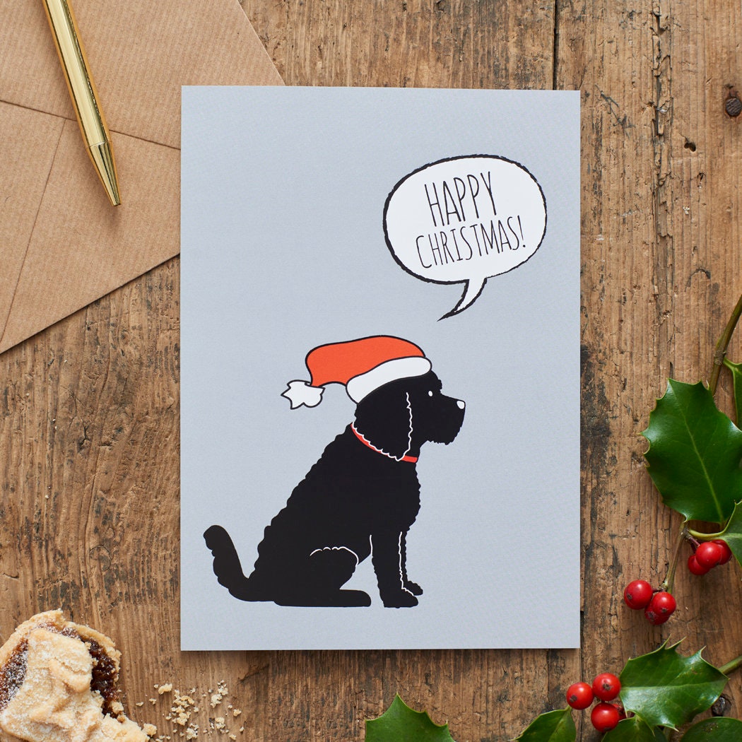 Black Cockapoo / Labradoodle Christmas Card — illustrated dog lover greeting card by Sweet William Designs