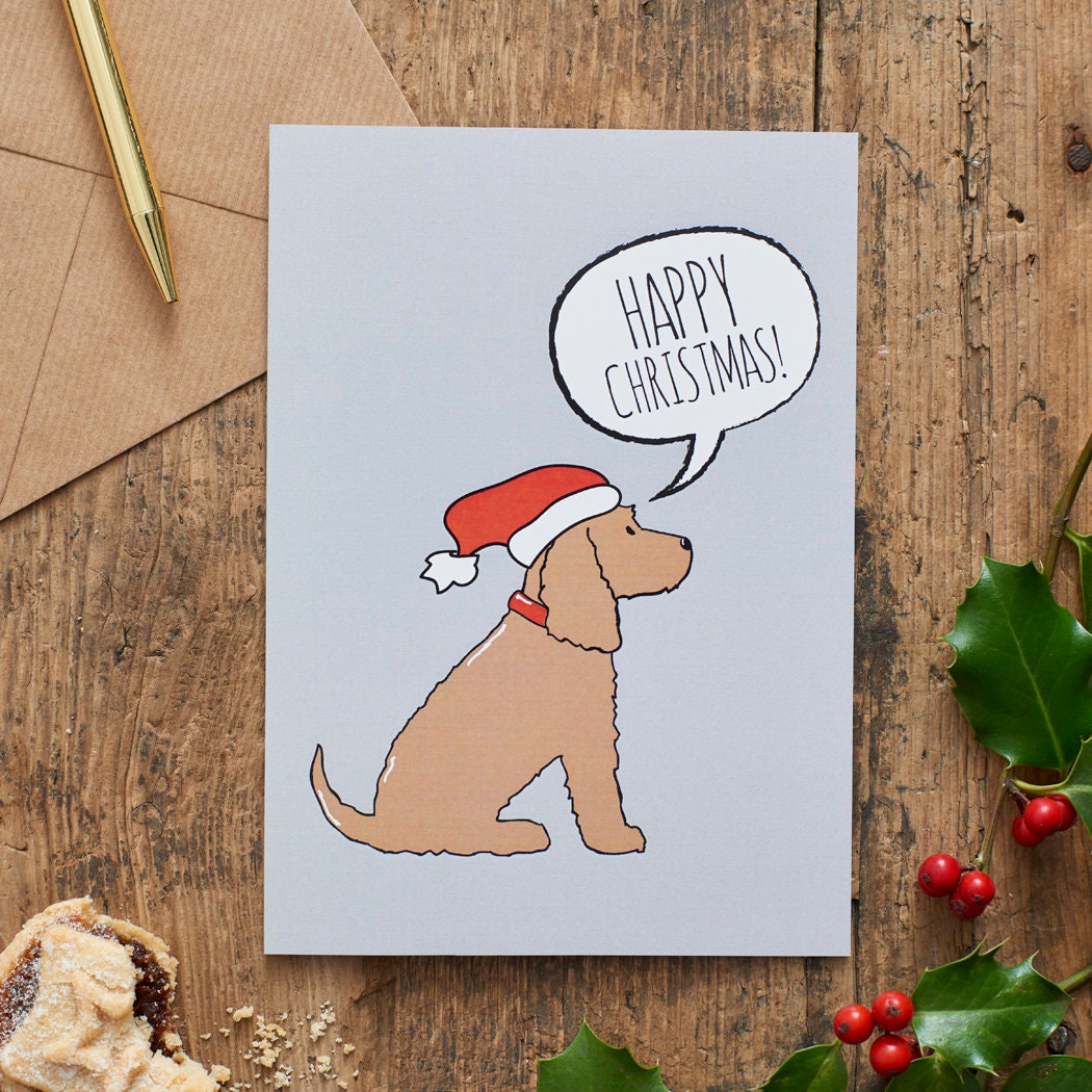 Golden Cocker Spaniel Christmas Card — illustrated dog lover greeting card by Sweet William Designs