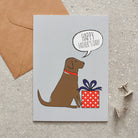 Chocolate Labrador Father's Day card — illustrated dog with gift and 'Happy Father's Day' message, dog lover gift by Sweet William Designs