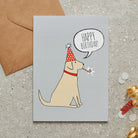 Yellow Labrador birthday card with illustrated dog design — blank inside, FSC-certified, designed and made in England by Sweet William Designs