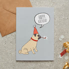 Pug birthday card with illustrated dog design — blank inside, FSC-certified, designed and made in England by Sweet William Designs