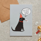 Black Labrador ‘Happy Birthday Dad’ card featuring a Black Lab in a party hat, a lovely choice for Black Labrador-loving dads by Sweet William Designs