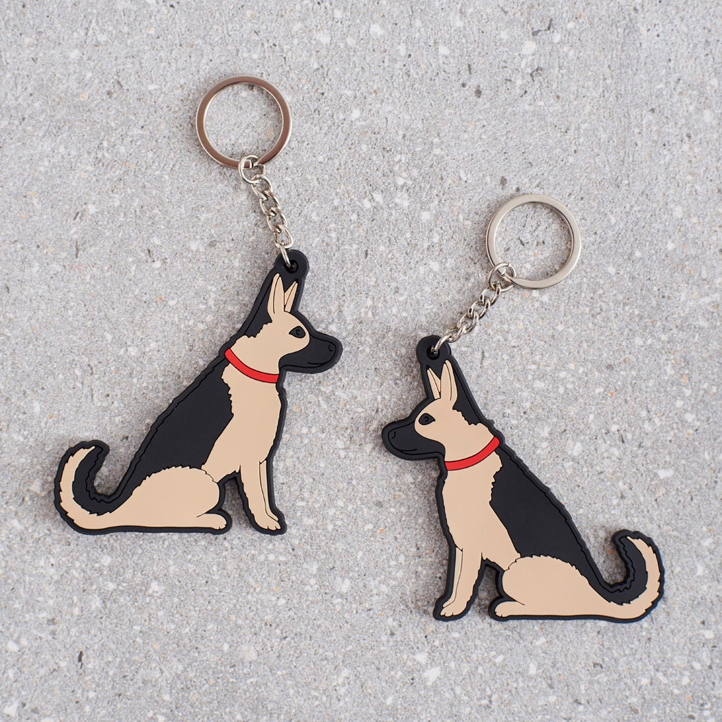 German Shepherd keyring on keys — double-sided PVC gift for GSD owners