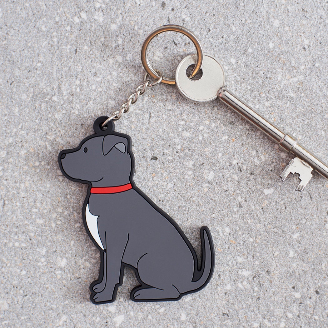 Staffie keyring front view — personalised PVC dog keyring, perfect gift for Staffordshire Bull Terrier lovers