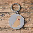 Close-up of Yellow Labrador dog ID tag — silver-plated brass with illustrated Yellow Lab design, personalised dog tag by Sweet William Designs