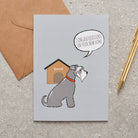 Grey Schnauzer New Home card — illustrated Salt & Pepper Schnauzer with new home wishes, dog lover gift by Sweet William Designs
