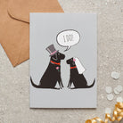 Black Labrador wedding card featuring a charming bride and groom with an ‘I DO!’ message, perfect for celebrating a dog-loving couple’s special day