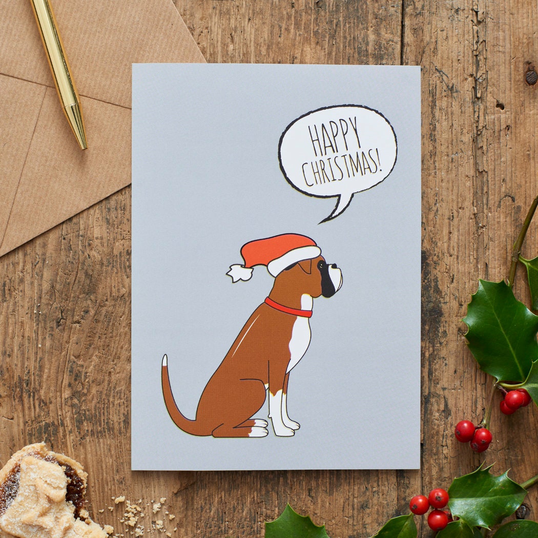 Boxer Christmas Card — illustrated dog lover greeting card by Sweet William Designs
