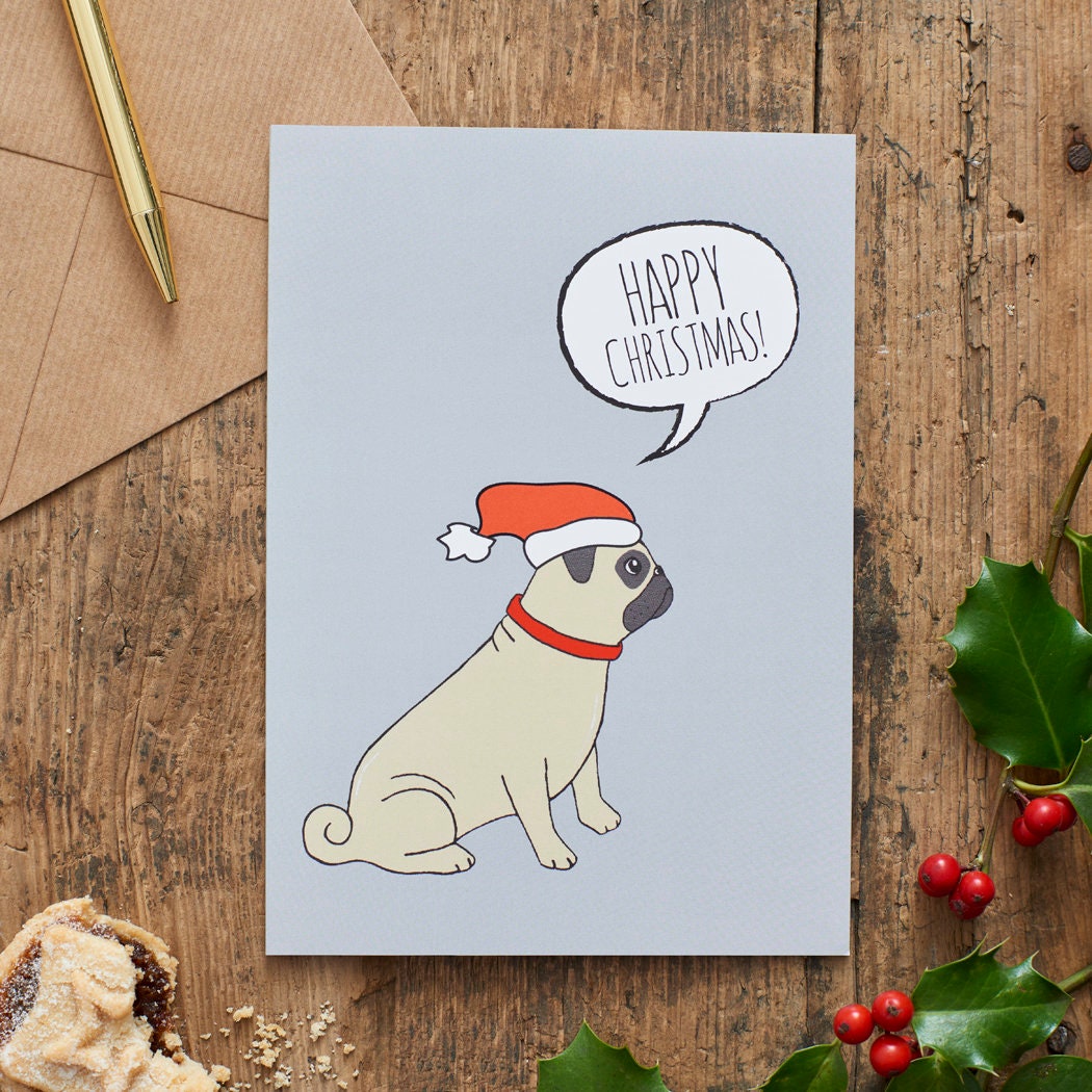 Pug Christmas Card — illustrated dog lover greeting card by Sweet William Designs