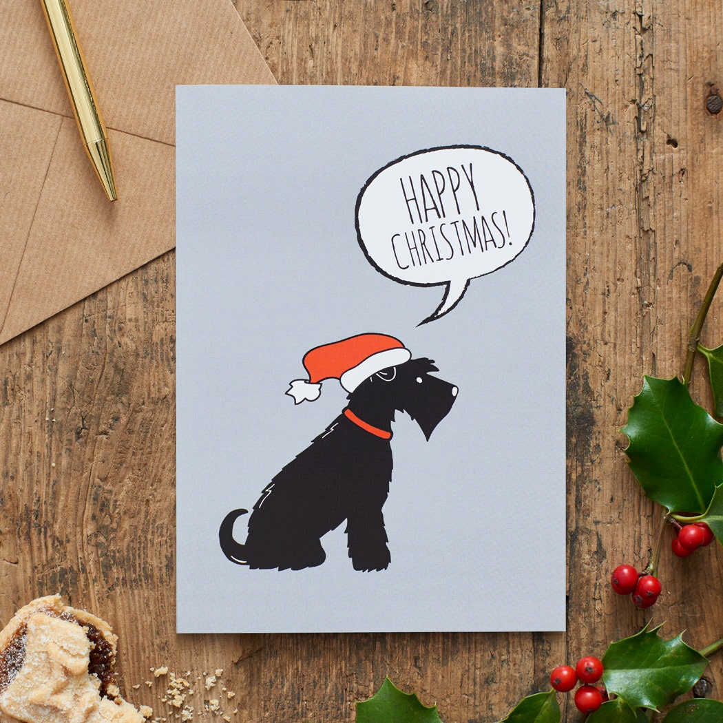 Black Schnauzer Christmas Card — illustrated dog lover greeting card by Sweet William Designs