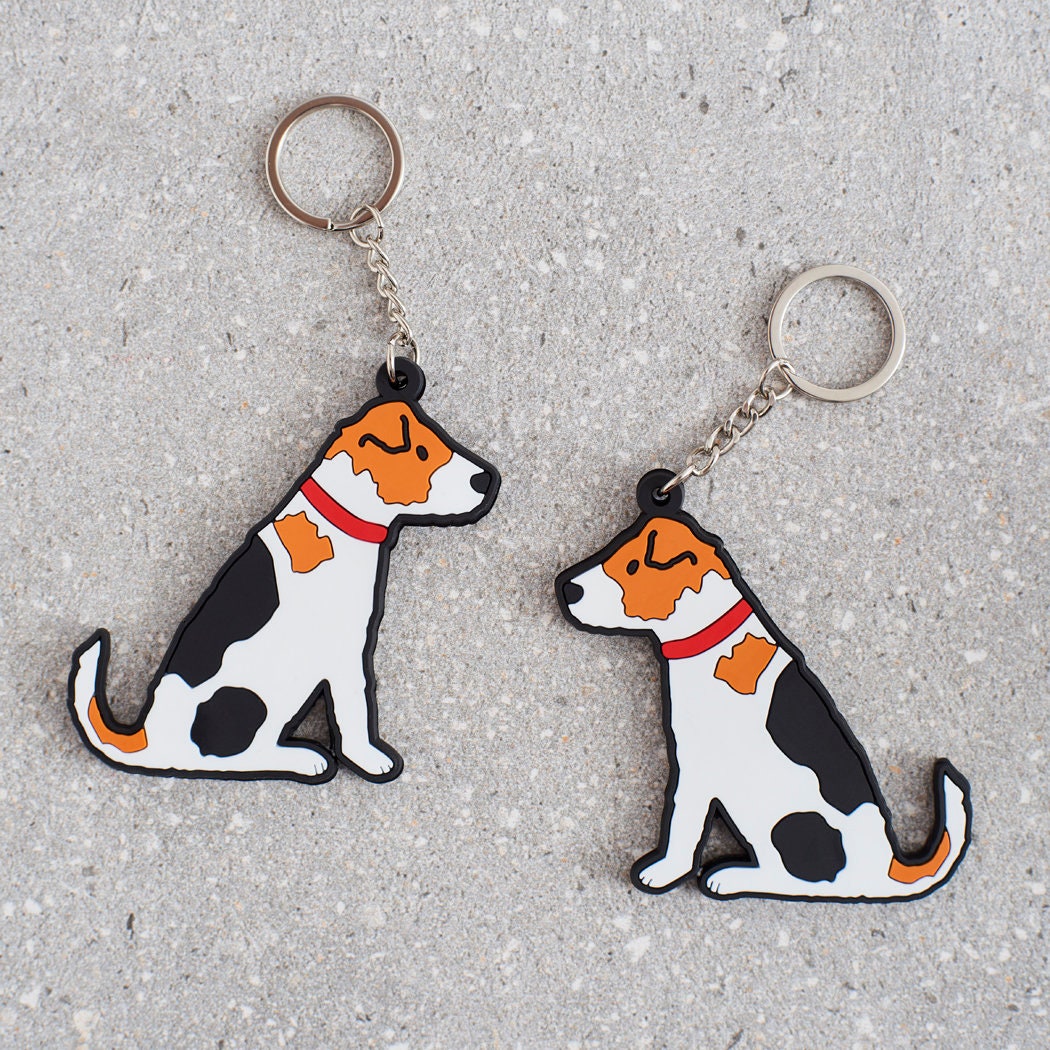 Jack Russell keyring showing both sides — double-sided PVC with Sweet William's classic illustration