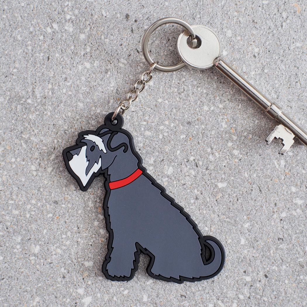Grey Schnauzer keyring — personalised double-sided PVC dog lover gift by Sweet William Designs