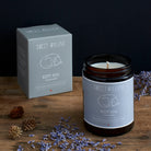 Sleepy Dog Candle close-up — 100% natural vegan soy wax, organic British lavender essential oil