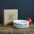 'Obedience Classes Are For Wimps' ceramic dog bowl with kraft gift box — dishwasher safe slogan dog bowl, dog lover gift by Sweet William Designs