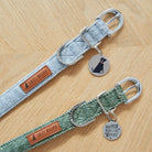 Tweed dog collar with vegan leather lining and branded D-ring