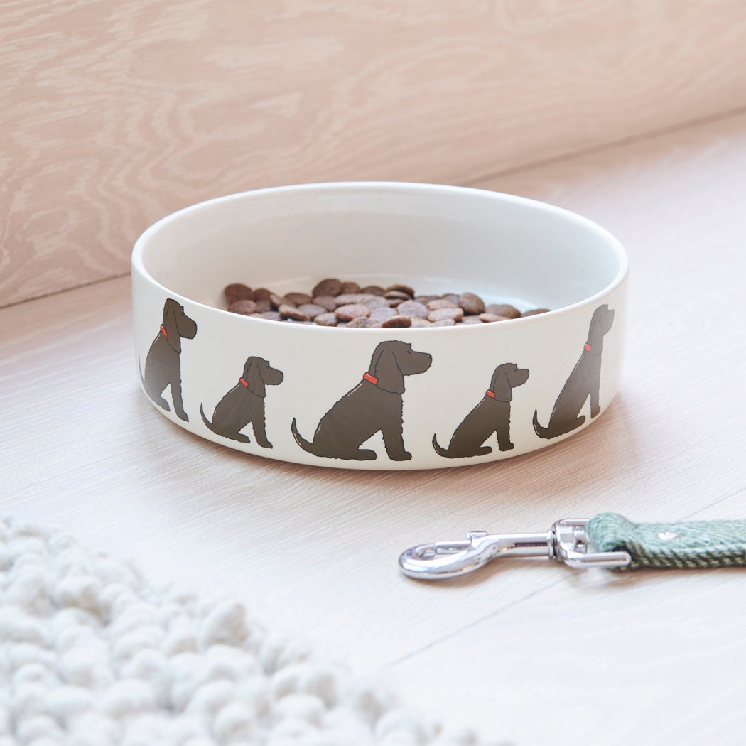 Chocolate Cocker Spaniel ceramic dog bowl — sturdy ceramic, dishwasher safe, thoughtful gift for Cocker Spaniel lovers by Sweet William Designs