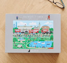 Dog Walkers of London jigsaw puzzle box — 1000 piece illustrated London scene with Buckingham Palace, Big Ben and Royal Albert Hall, dog lover gift by Sweet William Designs
