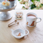 Fox Red Labrador teabag dish styled on table setting with matching mug — dog lover gift by Sweet William Designs