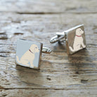 Apricot Cockapoo / Labradoodle cufflinks on rustic wood — silver-plated with illustrated Apricot Cockapoo design, dog lover gift by Sweet William Designs